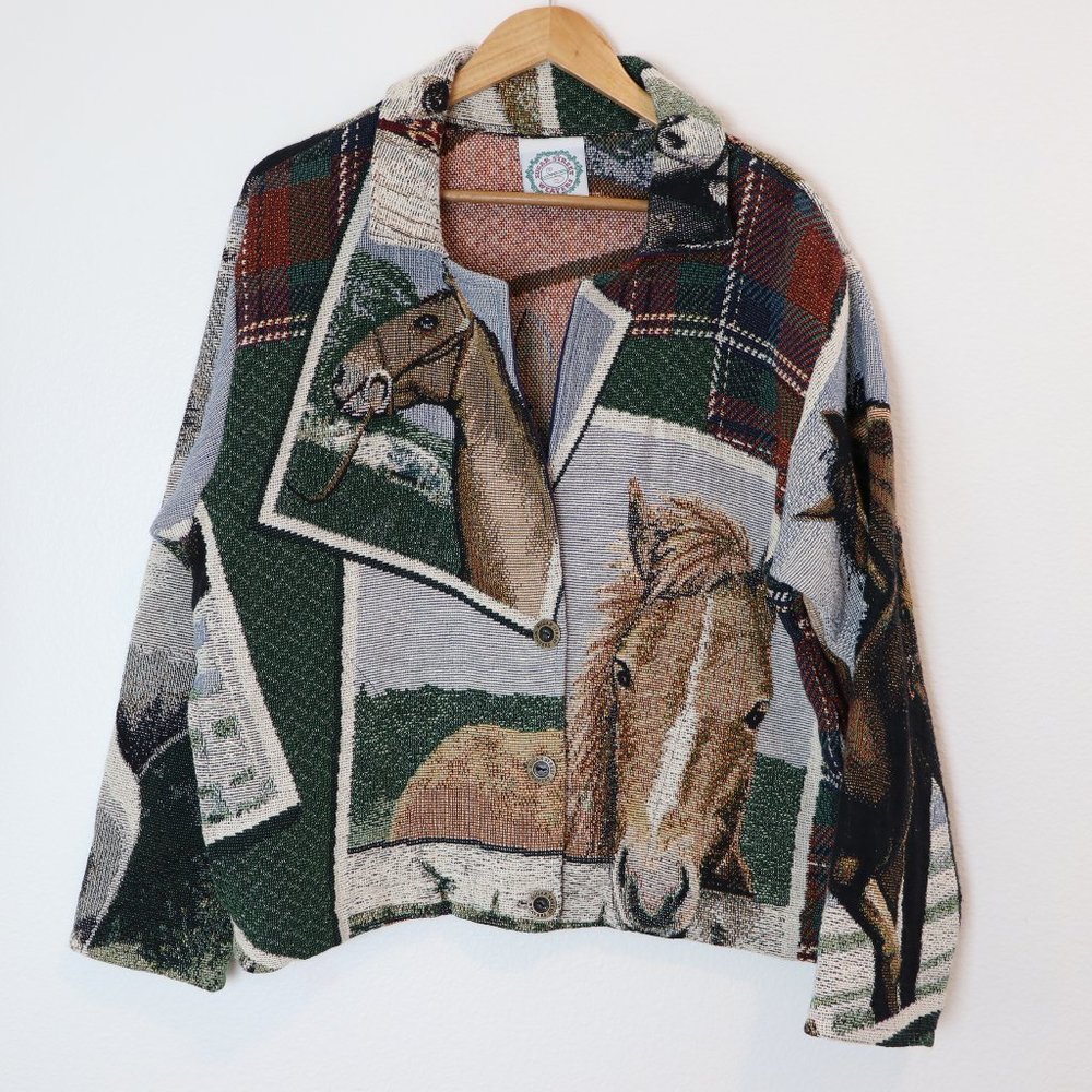 Sugar Street Weavers Woven Tapestry Horse Knit RARE Jacket Blazer